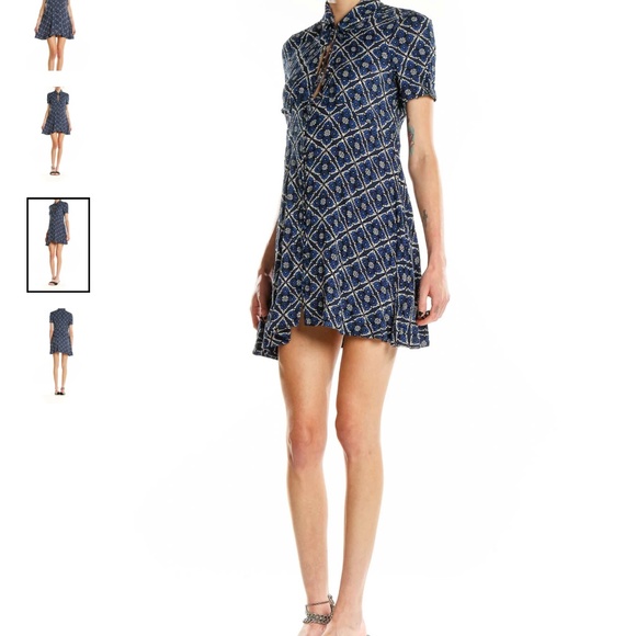 FREE PEOPLE Button down mini blue melody geometric pattern dress - Picture 3 of 12
